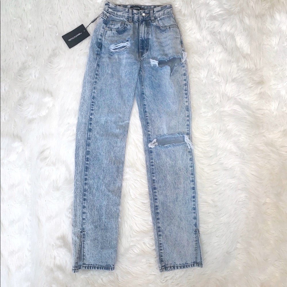 Pretty Little Thing Ice Blue Split Hem Jeans